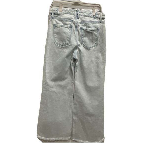 Good American Jeans Womens Sz 8 Blue Flare Wide Leg High Rise Distressed Raw Hem - Picture 2 of 10